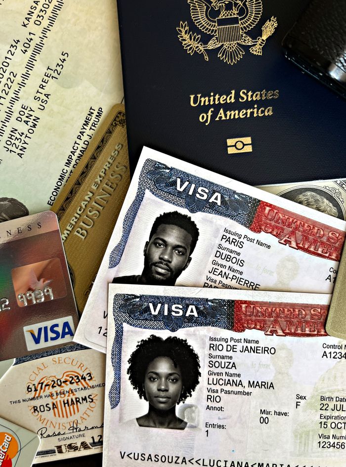 Crafting Captivating Headlines: Your awesome post title goes here A collection of visas, a passport, and credit cards, symbolizing travel readiness.